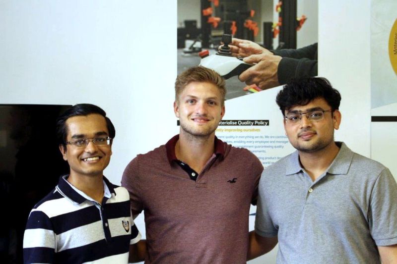 Keyur Solanki (left) and Chirag Shah (right) with Tim Steghofer, a student intern at Materialise GmbH