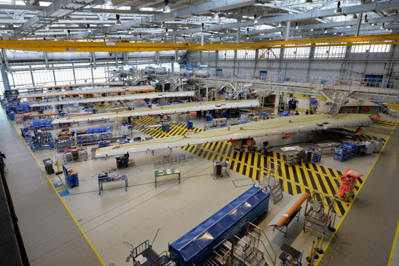 Airbus’ wing manufacturing process allows different model series to be assembled simultaneously 