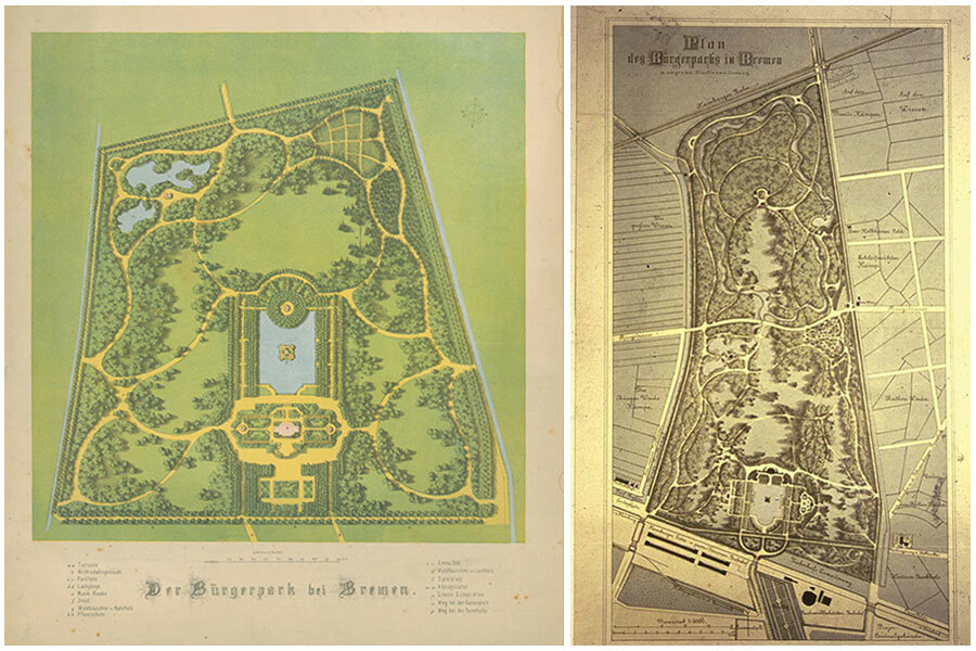 Collage: The plan of the Bürgerpark