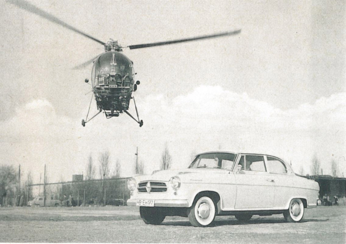 Helicopter and car
