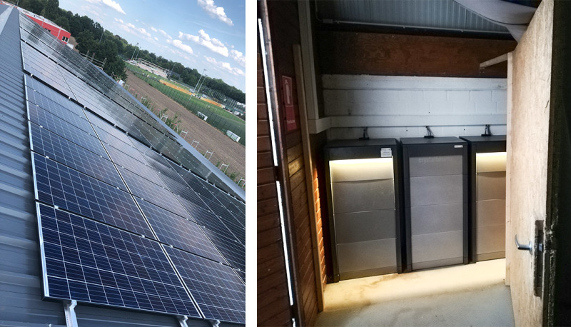 Solar cells on the roof of Bremen Hockey Club feed electricity into the storage units