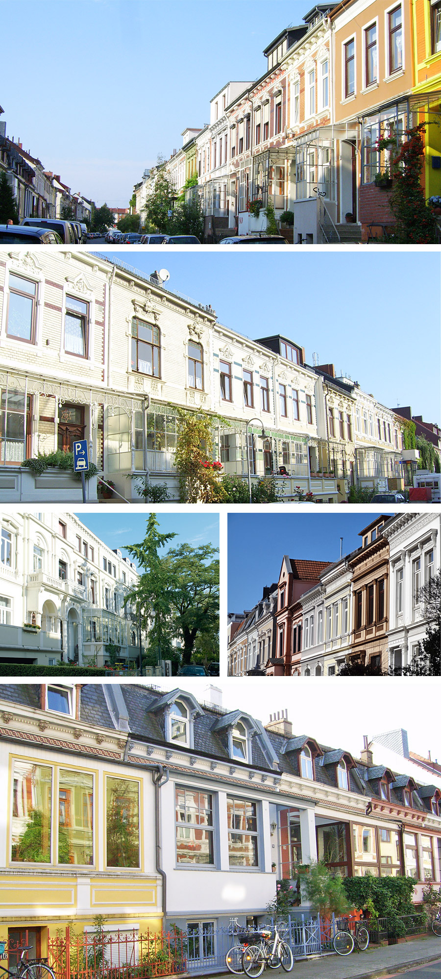 Collage: different row houses in Bremen