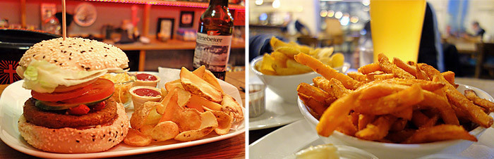 Collage: Fries at Rock & Wurst and at Union Brewery