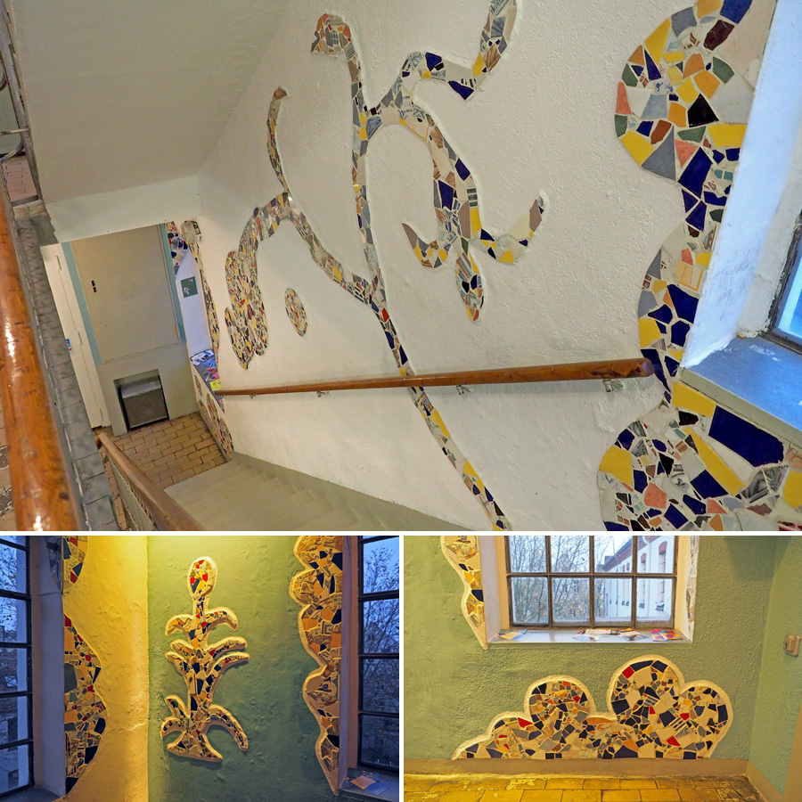 Collage: Mosaikbilder im Treppenhaus